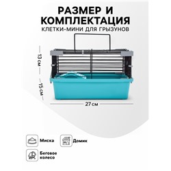 Клетка-мини для грызунов "Пижон" №1, укомплектованная, 27 х 15 х 13 см, бирюзовая