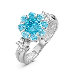 Серебряное кольцо с фианитами голубого цвета 140