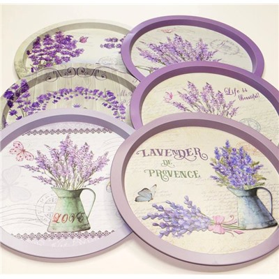Поднос металл круглый Lavender прованс d-32см, h-1.5см (6видов)
