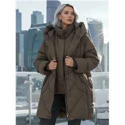 Пальто двубортная зимнее утепленное женское коричневого цвета 7732K