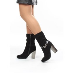 02-YF189-061M BLACK Полусапоги зимние женские (натуральная замша, натуральный мех (еврозима))