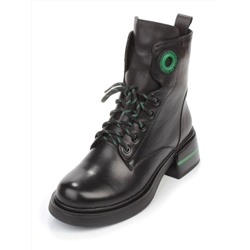 01-P514-4 BLACK/GREEN Ботинки демисезонные женские (натуральная кожа, байка)