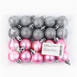 Ёлочные игрушки, шары новогодние, украшение на Новый год, d=3 см, 20 шт., цвет серебристый и розовый