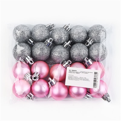 Ёлочные игрушки, шары новогодние, украшение на Новый год, d=3 см, 20 шт., цвет серебристый и розовый