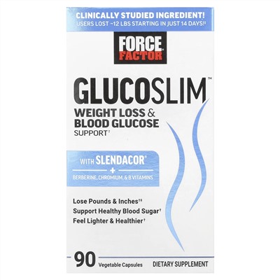 Force Factor, Glucoslim ™, поддержка для снижения веса и уровня глюкозы в крови, 90 растительных капсул