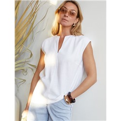 Свободный топ с V-вырезом и цельнокроеным коротким рукавом изо льна с вискозой