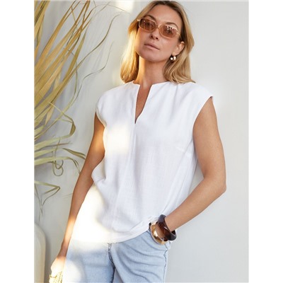 Свободный топ с V-вырезом и цельнокроеным коротким рукавом изо льна с вискозой
