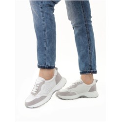 03-YC527-2 WHITE/GRAY Кроссовки женские (натуральная кожа)