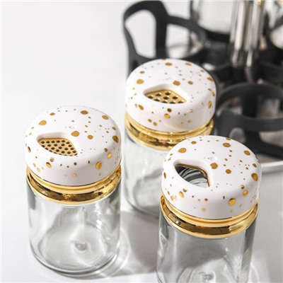 Набор баночек для специй Magistro «Белый мрамор», на подставке, 6 шт., стекло, белый