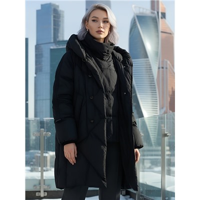 Пальто двубортная зимнее утепленное женское черного цвета 7732Ch