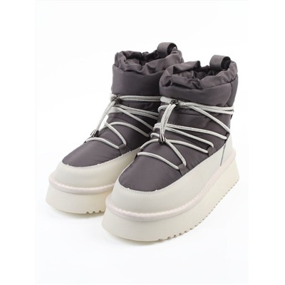 04-WF029-4M DK. GRAY/MILK Ботинки зимние женские (натуральная кожа, курточная ткань, 100% шерсть)