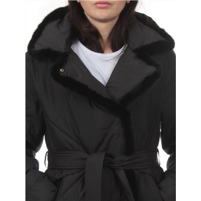 309 BLACK/BLACK Пальто зимнее стеганое женское (200 гр. холлофайбер, натуральная норка)
