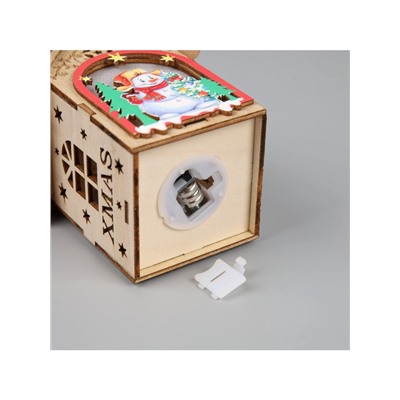 Ёлочная игрушка «Домик со снеговиком», 11х8.5х7.5 см, 1 LED, от батареек, свечение тёплое белое