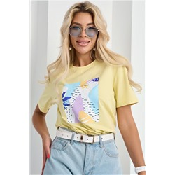 Футболка трикотажная жёлтая с принтом