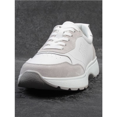 03-YC527-2 WHITE/GRAY Кроссовки женские (натуральная кожа)