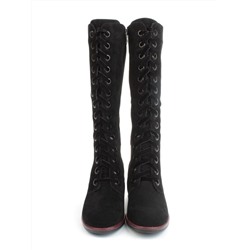 02-BA100-2 BLACK Сапоги зимние женские (натуральная замша, байка и натуральный мех)
