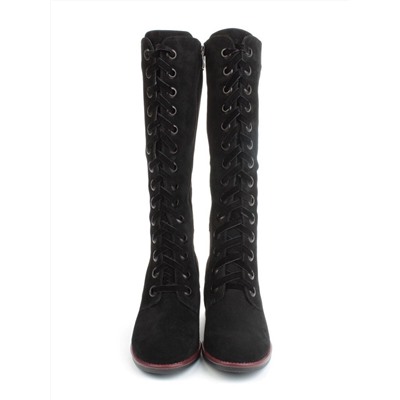 02-BA100-2 BLACK Сапоги зимние женские (натуральная замша, байка и натуральный мех)