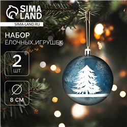 Ёлочные игрушки, шары пластик d-8 см, 2 шт "Зимняя сказка" бело-голубой