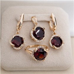 Комплект ювелирной бижутерии коллекция "Дубай" серьги, кулон и кольцо 20 р, покрытие позолота, вставка: стекло и цирконы, цвет: красный и прозрачный, арт.414.554-20