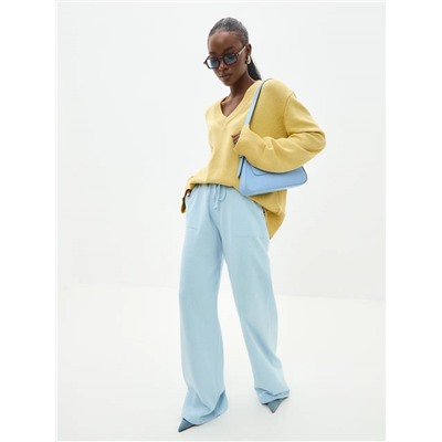 Брюки палаццо с карманами, Голубой