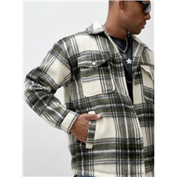Куртка рубашка шерстяная в клетку мужская демисезонная цвета хаки 58569Kh