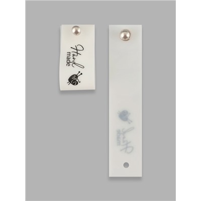 Бирка с кнопкой Hand made, 8×1.8 см, 10 шт., белая, чёрная