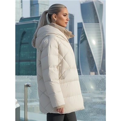 Куртка женская зимняя с капюшоном большого размера бежевого цвета 1170B