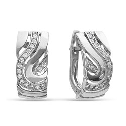 Серебряные серьги  925 пробы с бесцветными фианитами - 145