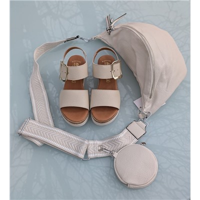 КОМБО испанские босоножки S44ACBeig+итальянская сумка PELLE- PAOLO BAGS 397 (450) Beige АКЦИЯ