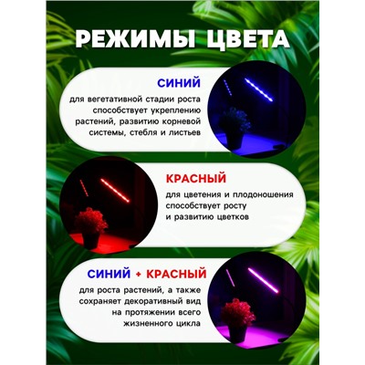 Фитосветильник для растений, светодиодный, 9 Вт, 250 мм, IP66, 5 В, USB, прищепка, таймер, биколорный