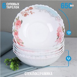 Набор суповых тарелок 6 штук 650 мл 175 мм / TW-70 (6801) /уп 8/ Розы на голубом