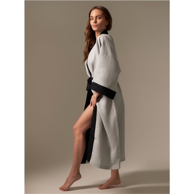 Халат женский домашний SL HOME Elegant-52, лён 100%, серый