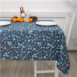 Скатерть декоративная 'NewYear' 145х180, рогожка, 100 % хлопок, 'Шишки синий'