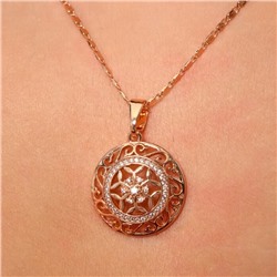 Кулон круглый на цепочке ювелирная бижутерия коллекция "Дубай" покрытие позолота, вставка: фианиты, цвет: прозрачный, арт.414.757