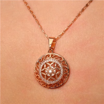 Кулон круглый на цепочке ювелирная бижутерия коллекция "Дубай" покрытие позолота, вставка: фианиты, цвет: прозрачный, арт.414.757
