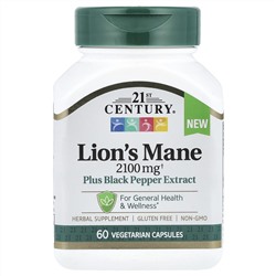 21st Century, Lion's Mane, 2100 мг, 60 вегетарианских капсул