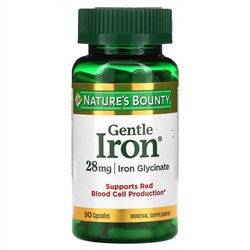 Nature's Bounty, Gentle Iron, железо, 28 мг, 90 капсул