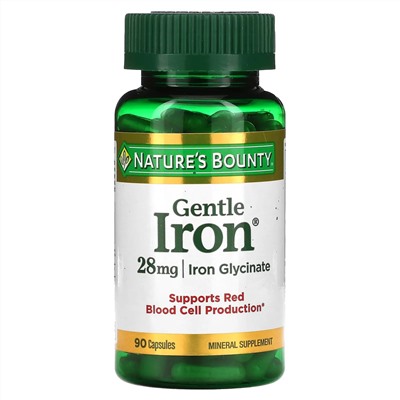 Nature's Bounty, Gentle Iron, железо, 28 мг, 90 капсул