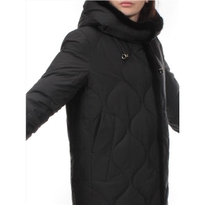 310 BLACK/BLACK Пальто зимнее стеганое женское (200 гр. холлофайбер, натуральная норка)
