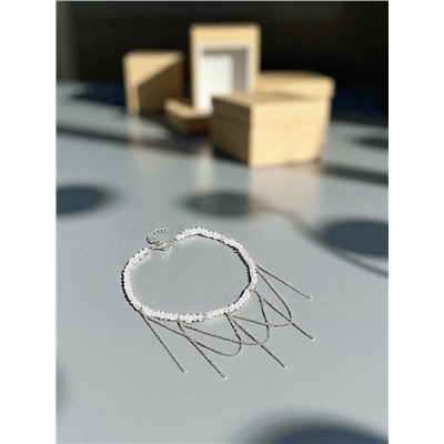 Колье «Дуга» водопад, белое в серебре