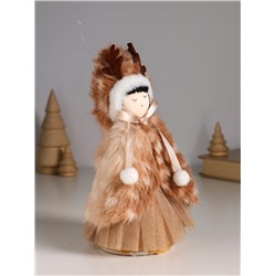 Интерьерная кукла текстильная «Девочка в меховой накидке, в шапке с рожками», 7×7×19 см