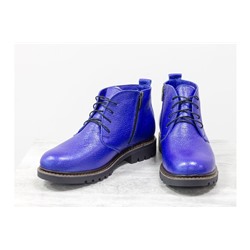 Женские ботинки на шнуровке в стиле Dr. Martens, выполнены из натуральной кожи флотар ярко-синего цвета, на утолщенной тракторной подошве, Б-152-28