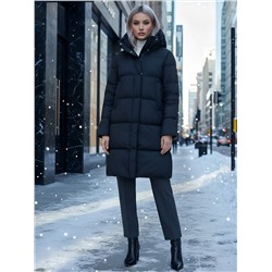 Пальто зимнее утепленное с капюшоном женское черного цвета 7618Ch