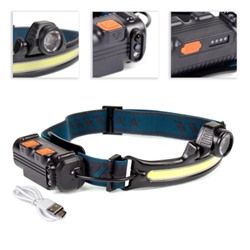 Фонарь налобный спортивный COMIRON O'HEAD FLOODLIGHT ABS, IPX5 свет COB 400lm аккум 18650 3.7V 2000 mAh USB Type-C индикатор /уп /50/100/
