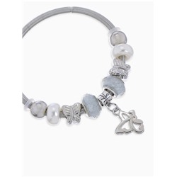 Браслет с жемчугом «Марджери» бабочка, серебристо-белый в серебре, d=6.5 см