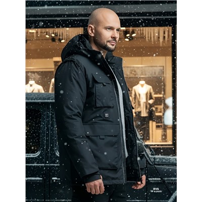 Куртка - жилетка трансформер с подогревом 2 в 1 мужская зимняя черного цвета 6668Ch