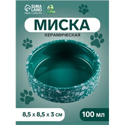 Миска керамическая для грызунов "Брызги" 100 мл 8,5 х 3 см зелёная