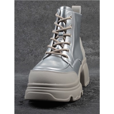 01-F591-2 GREY/SILVER Ботинки демисезонные женские (натуральная кожа, искусственная кожа)