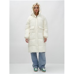 Куртка летучая мышь женская с капюшоном зимняя бежевого цвета 9621B