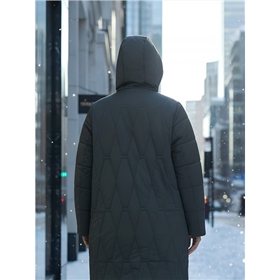 Пальто зимнее утепленное женское большого размера зеленого цвета 7699Z